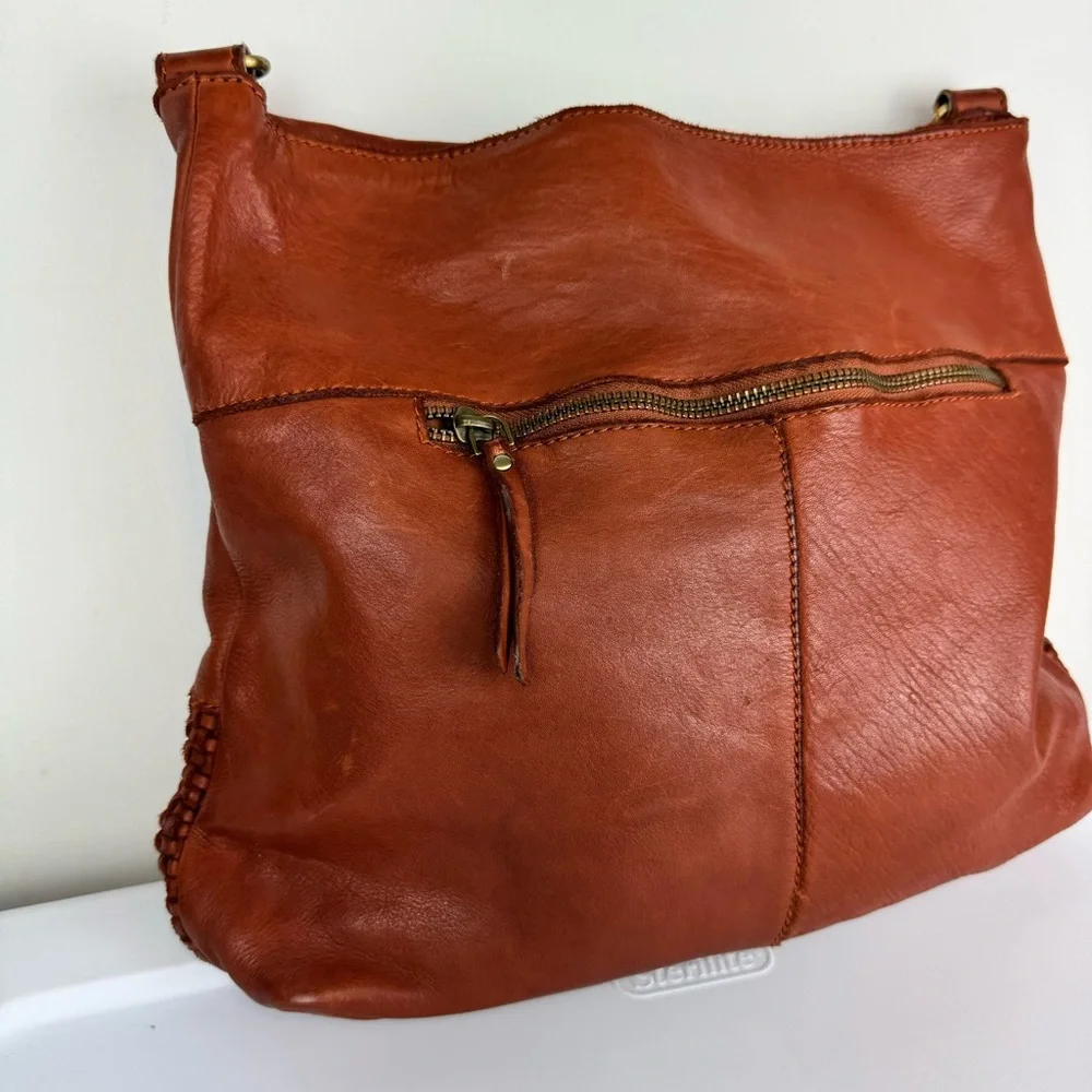Marta Ponti Leather Woven Hobo Bag Made in Portugal Brown Slouchy